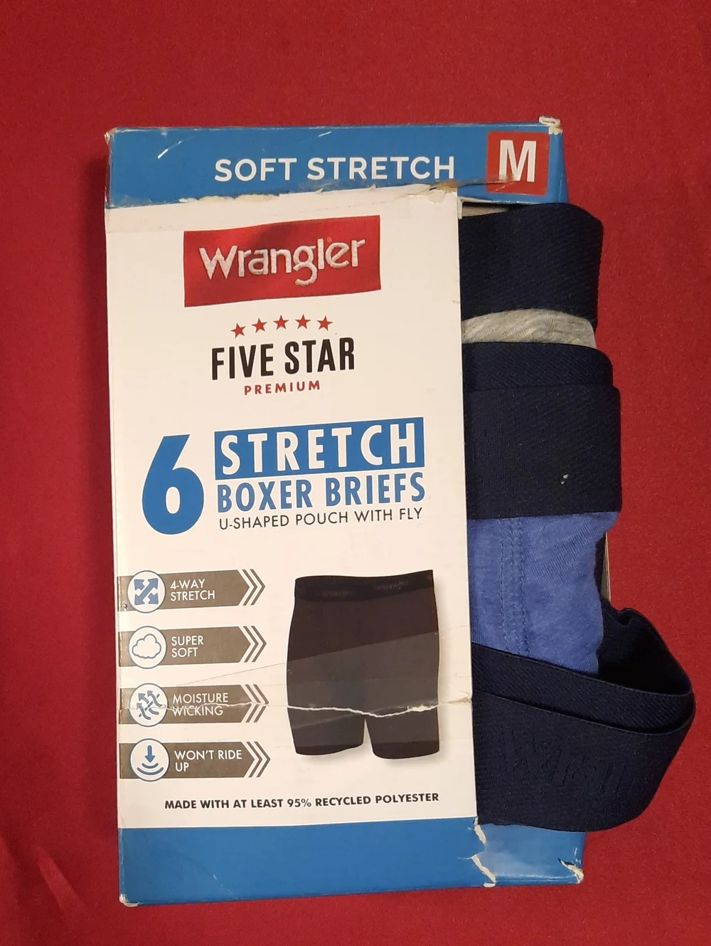 Wrangler Five Star Premium Boxer Briefs - Navy and Light Blue (6-Pack)